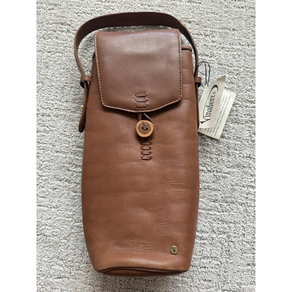 Vinaferro Genuine Leather Wine Carrier Double Brown Insulated Opener NWT Luxury